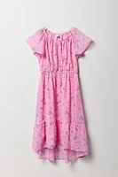 Girls Floral Chiffon High-Low Dress