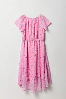 Girls Floral Chiffon High-Low Dress