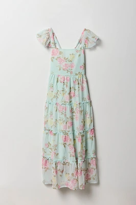 Girls Floral Chiffon Tiered Maxi Dress