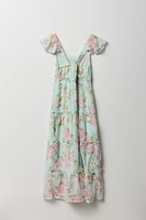 Girls Floral Chiffon Tiered Maxi Dress