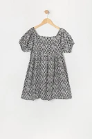 Girls Printed Babydoll Puff Sleeve Dress