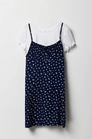 Ensemble avec t-shirt côtelé et robe fleurie pour fille