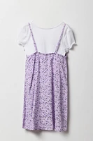 Ensemble avec t-shirt côtelé et robe fleurie pour fille