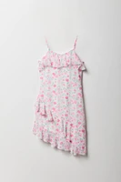 Girls Floral Chiffon Ruffle Asymmetrical Dress
