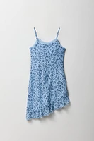 Girls Floral Chiffon Ruffle Asymmetrical Dress