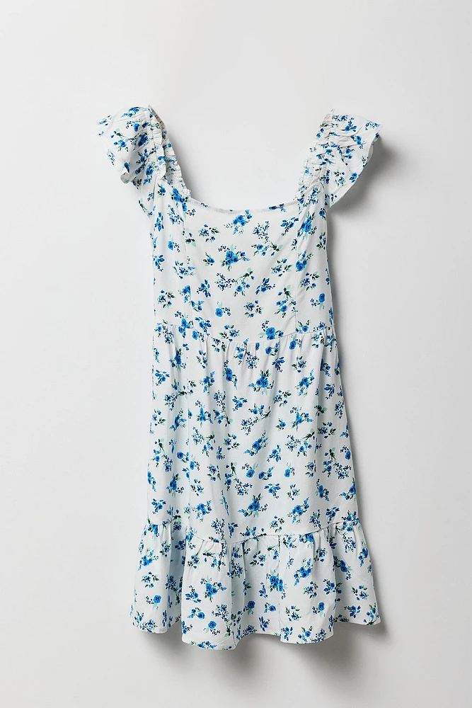 Robe fleurie avec manches volantées pour fille