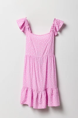 Girls Floral Flutter Sleeve Dress