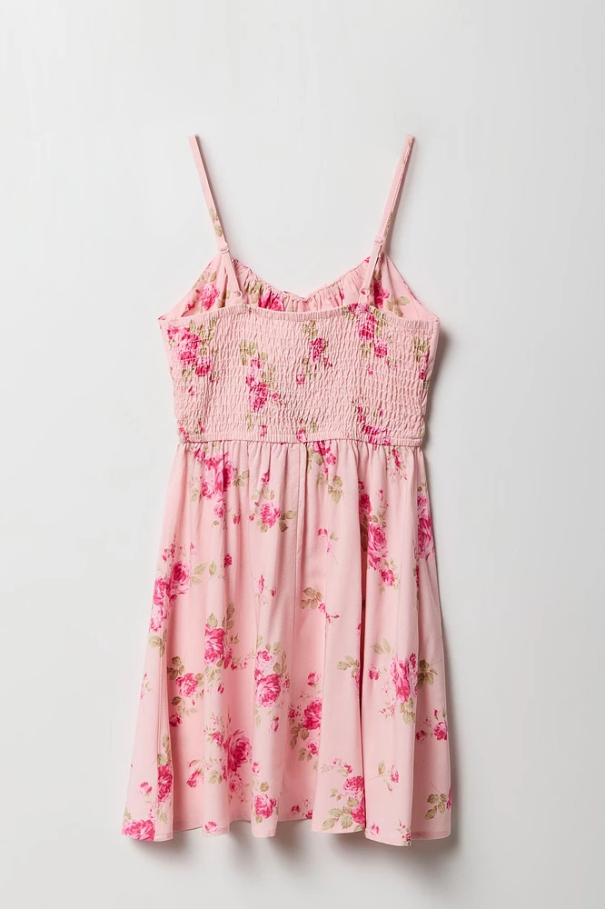 Girls Floral V-Neck Dress