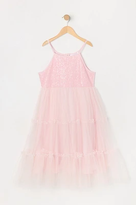 Girls Sequin Tulle Tiered Dress