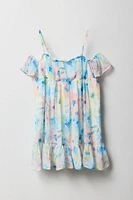 Robe fleurie à épaules dénudées en chiffon pour fille