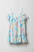 Girls Floral Chiffon Off-Shoulder Dress