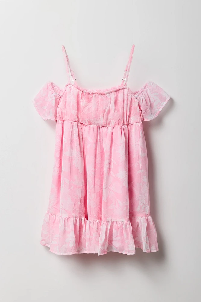 Girls Floral Chiffon Off-Shoulder Dress