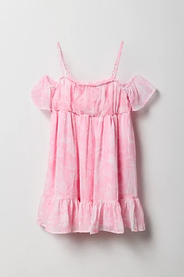 Girls Floral Chiffon Off-Shoulder Dress
