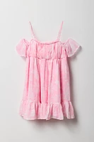 Girls Floral Chiffon Off-Shoulder Dress