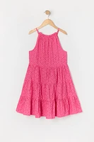 Girls Eyelet High Neck Tiered Dress