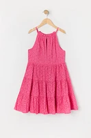 Girls Eyelet High Neck Tiered Dress