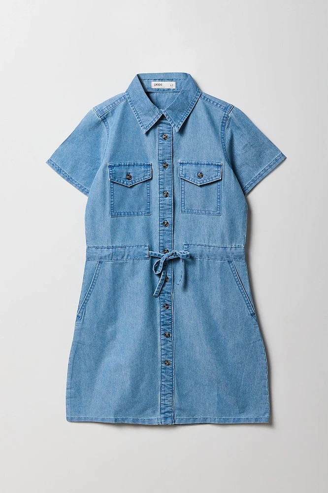 Robe boutonnée en chambray avec col pour fille
