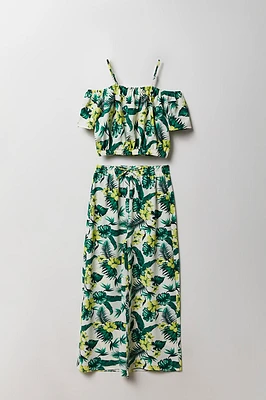 Girls Off Shoulder Top & Wide Leg Pant 2 Piece Set