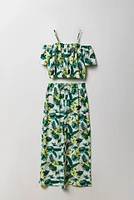 Girls Off Shoulder Top & Wide Leg Pant 2 Piece Set