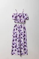 Ensemble avec haut à épaules dénudées et pantalon jambe large pour fille