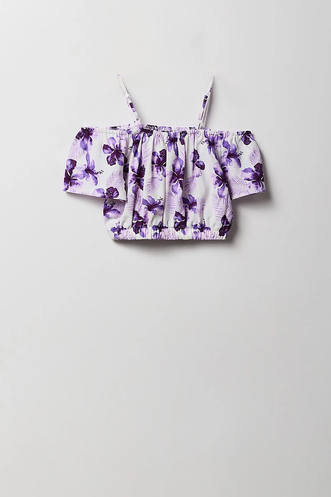 Ensemble avec haut à épaules dénudées et pantalon jambe large pour fille