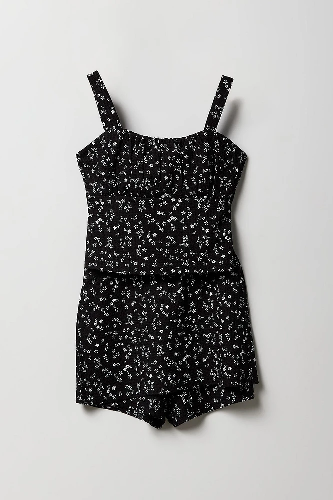 Girls Floral Textured Tank & Skort 2 Piece Set