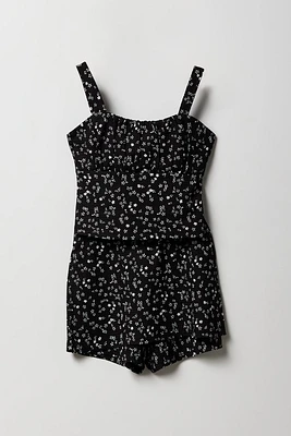 Girls Floral Textured Tank & Skort 2 Piece Set