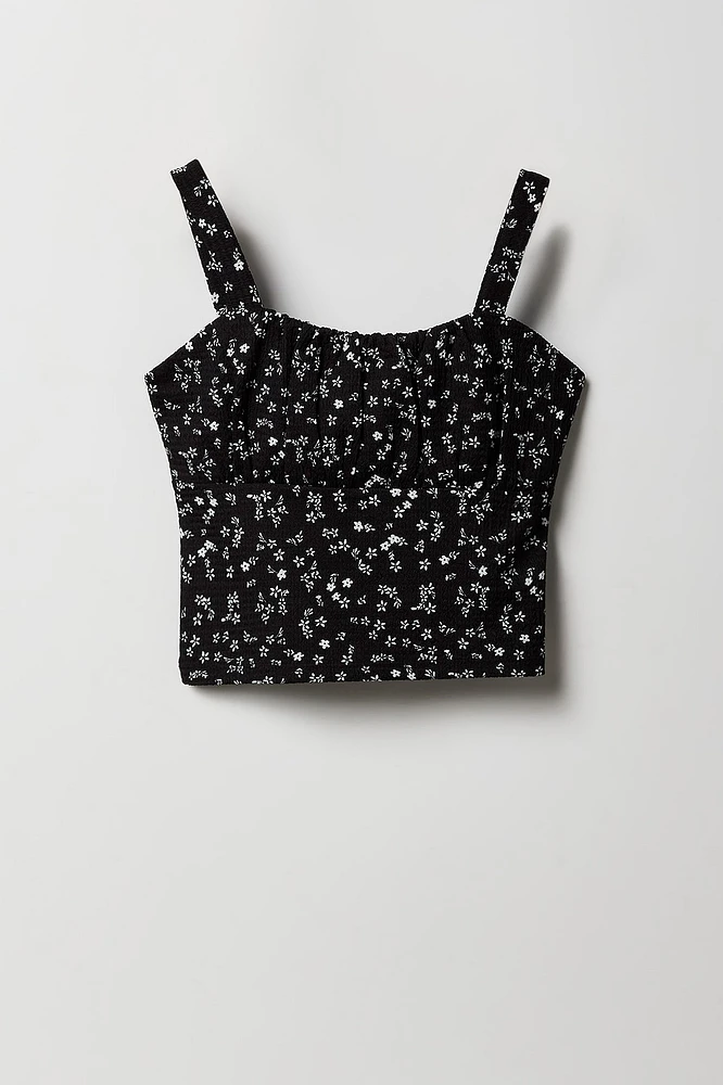 Girls Floral Textured Tank & Skort 2 Piece Set