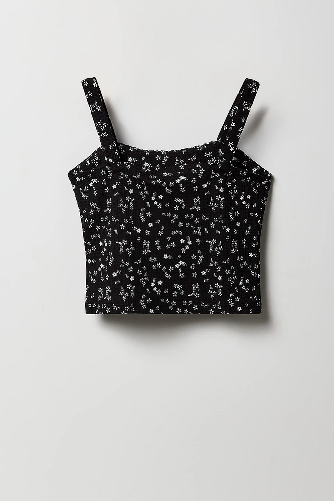 Girls Floral Textured Tank & Skort 2 Piece Set