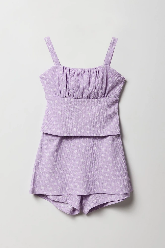 Ensemble avec débardeur et jupe-short texturés fleuris pour fille