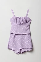 Ensemble avec débardeur et jupe-short texturés fleuris pour fille