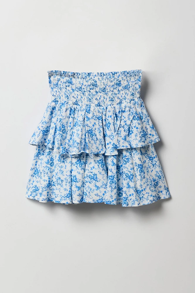 Girls Floral Smocked Trim Top & Skort 2 Piece Set