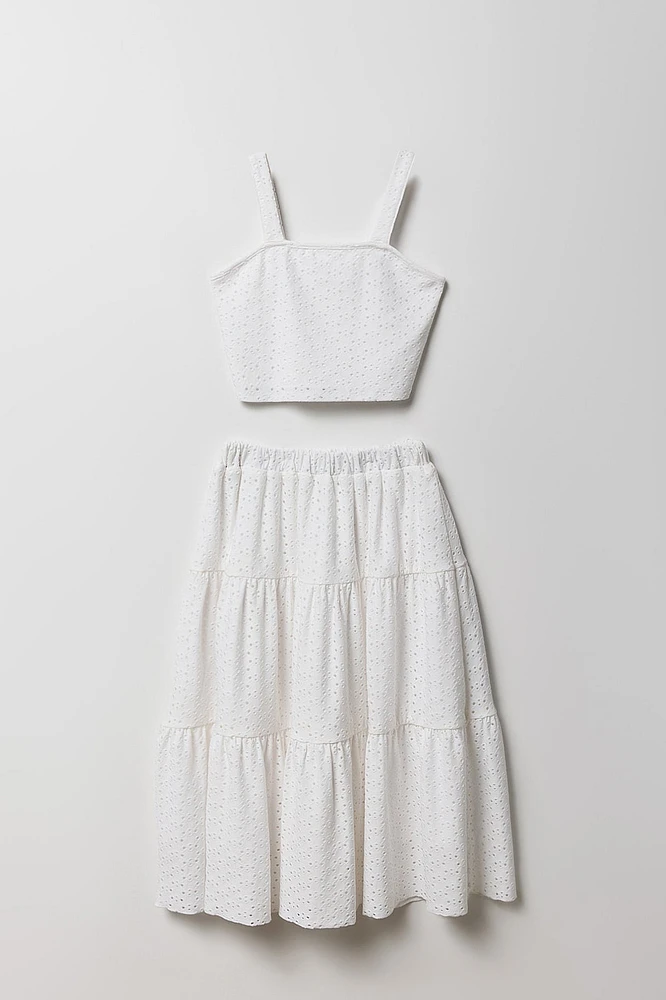 Ensemble avec débardeur à oeillets et jupe maxi pour fille