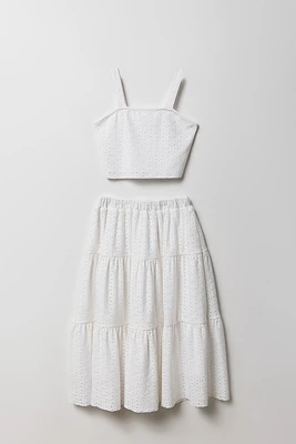 Ensemble avec débardeur à oeillets et jupe maxi pour fille