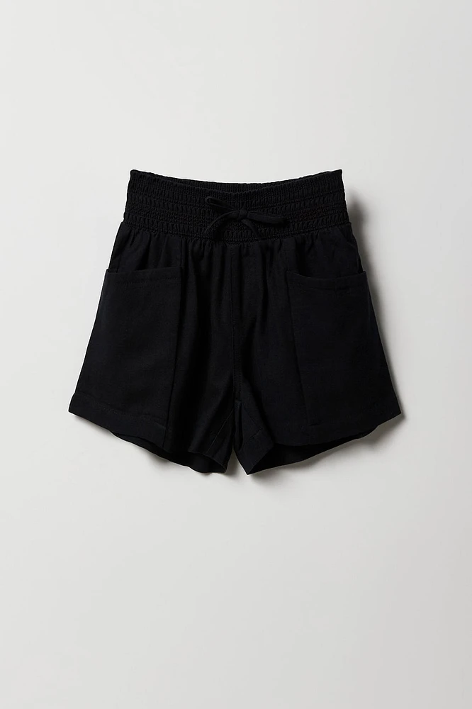 Girls Linen Smocked Waist Short