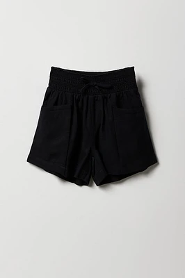 Girls Linen Smocked Waist Short