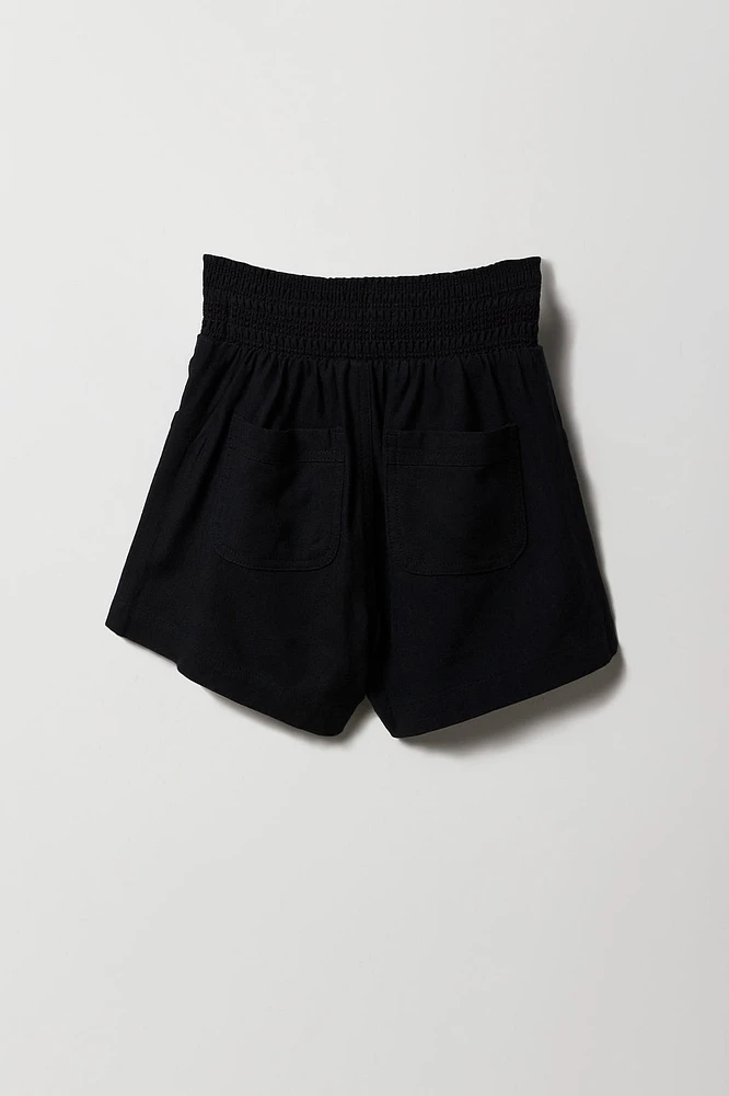 Short en lin à taille smockée pour fille