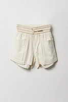 Short en lin à taille smockée pour fille