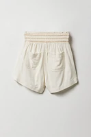 Short en lin à taille smockée pour fille