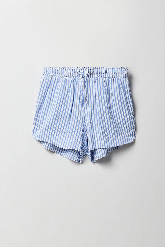 Short texturé rayé à taille coulissante pour fille
