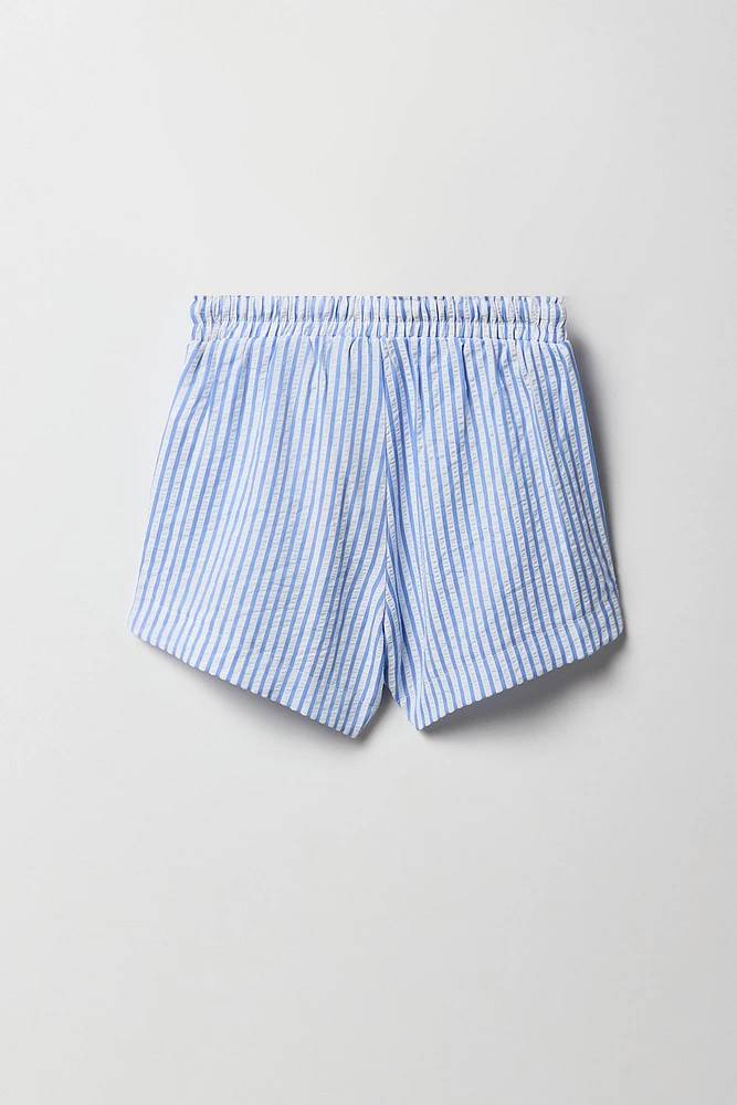 Short texturé rayé à taille coulissante pour fille