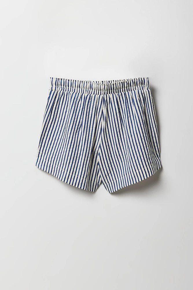 Short texturé rayé à taille coulissante pour fille
