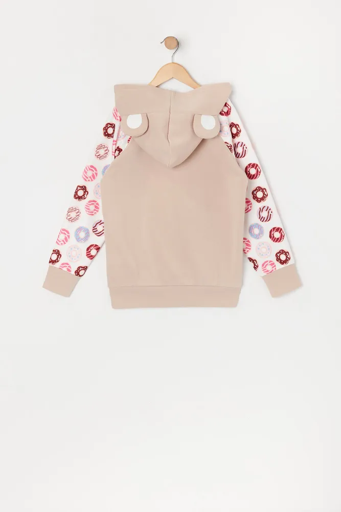 Urban Kids Girls Donut Bear Character Hoodie