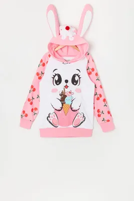 Girls Cherry Bunny Character Hoodie