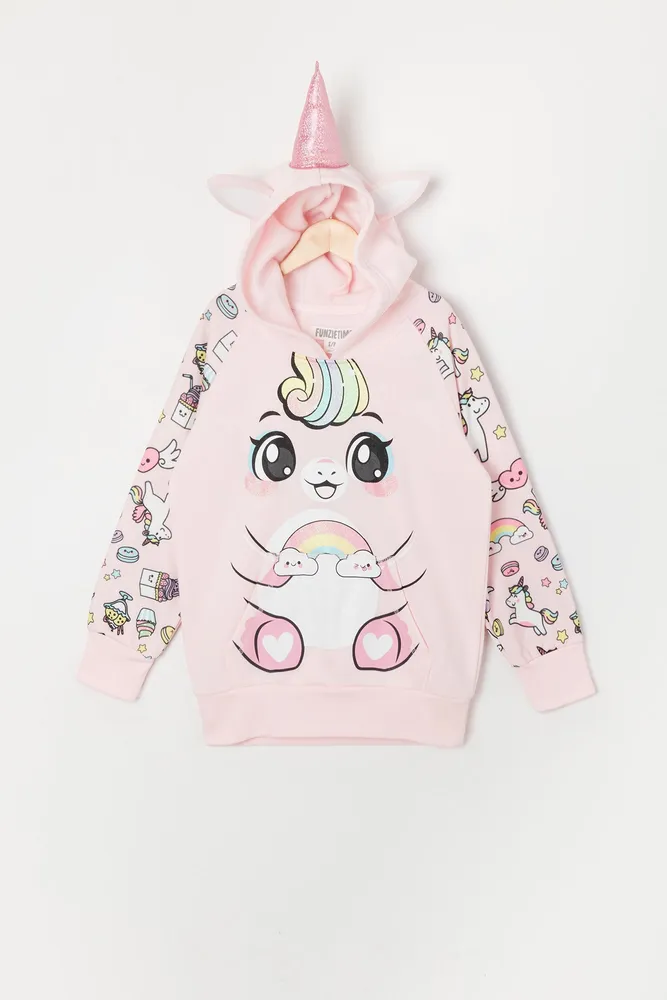 Girls Rainbow Unicorn Character Hoodie