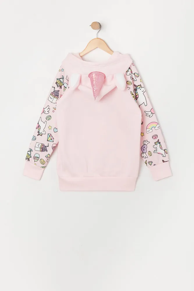 Birthday Girl Unicorn Kids Raglan Shirt - Pink & White