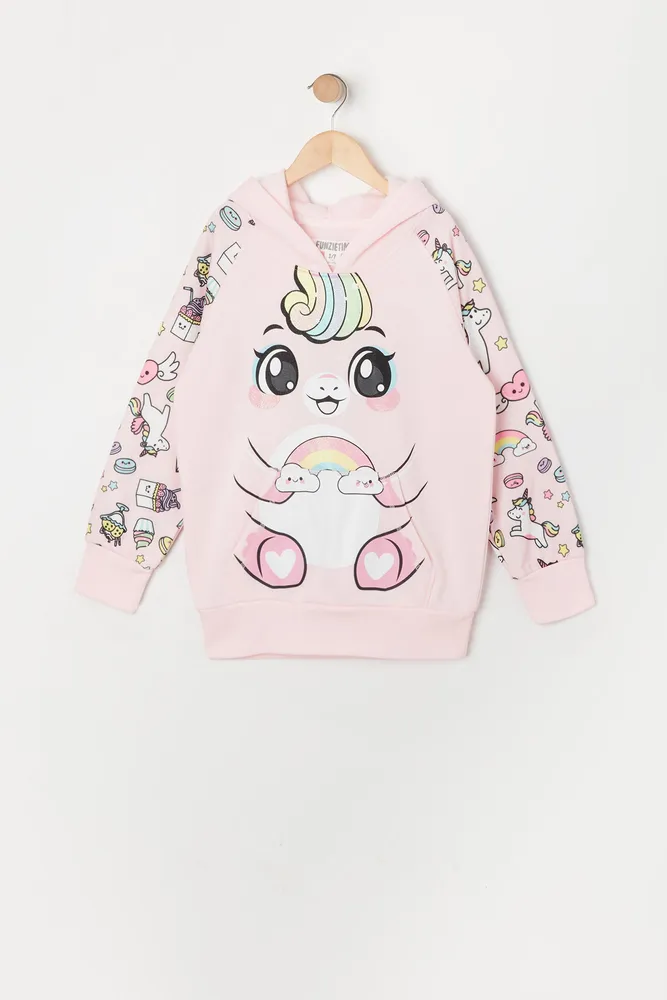 Urban Kids Girls Rainbow Unicorn Character Hoodie