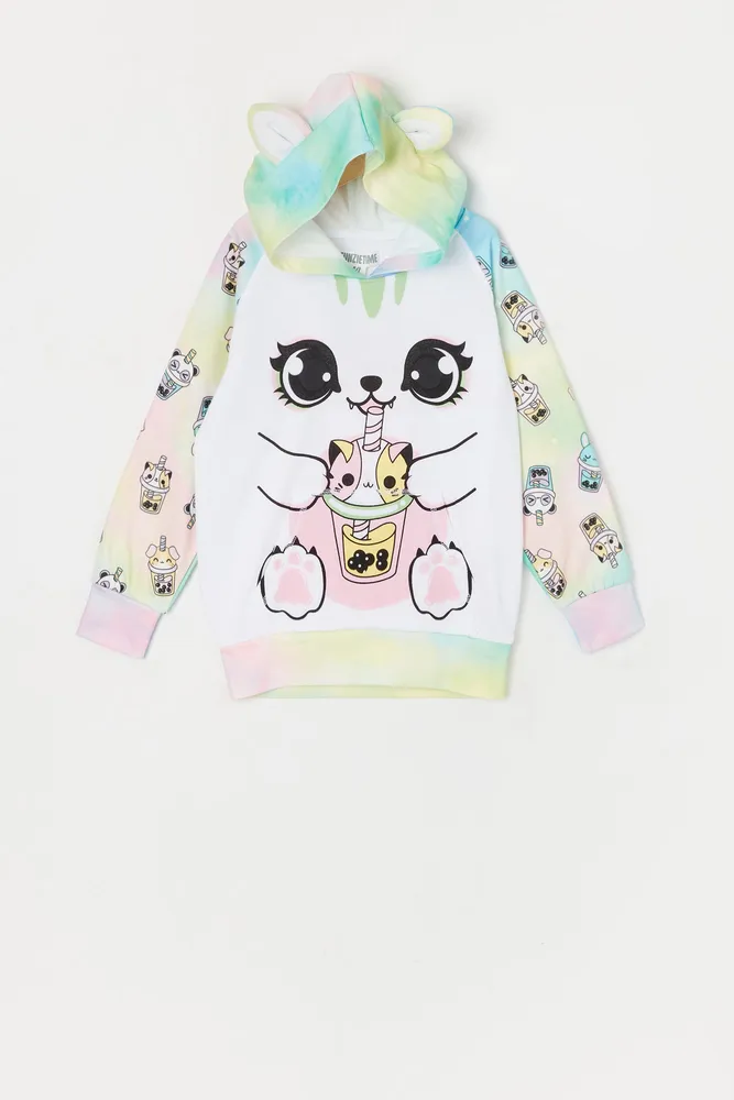 Girls Boba Cat Character Hoodie