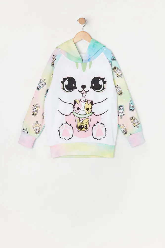 Girls Boba Cat Character Hoodie