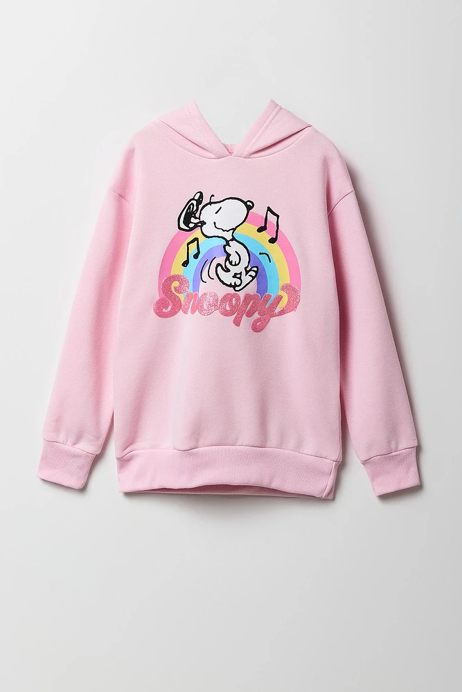 Girls Pink Snoopy Graphic Fleece Hoodie